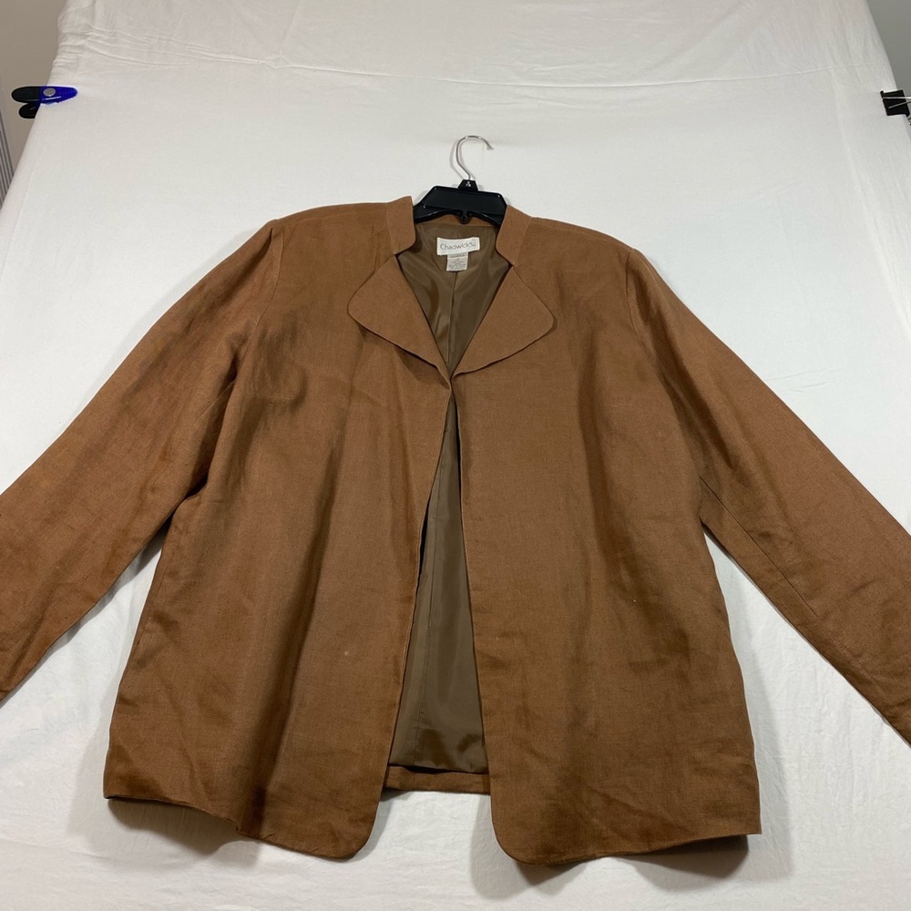 Chadwick’s Linen Open Blazer Jacket Dark Brown Size 16 Fully Lined Tunic…